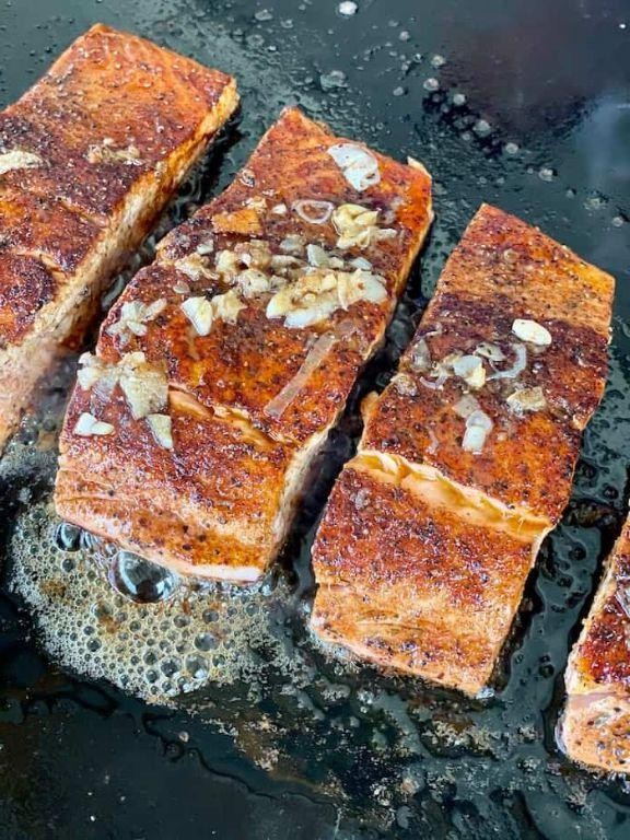 Blackstone Grilled Salmon and Sweet Potato
