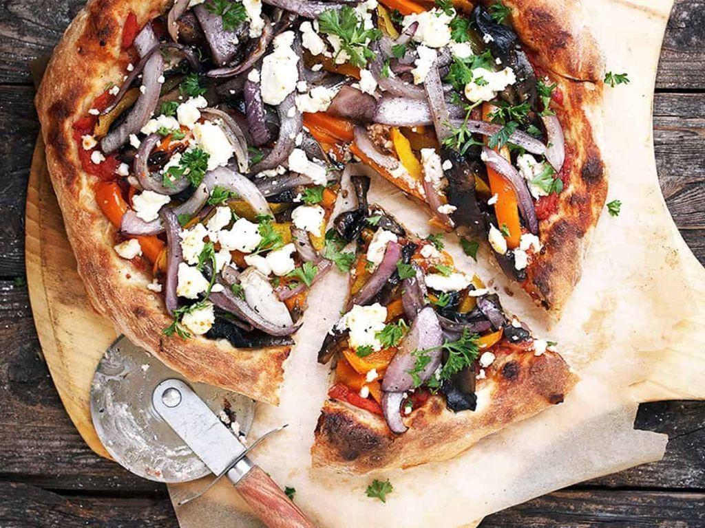 Blackstone Grilled Veggie and Goat Cheese Pizza