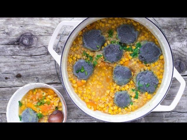Blue Cornmeal Dumplings in Stew