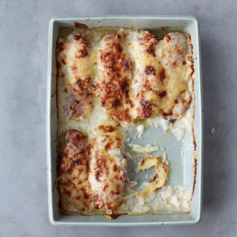 Braised Belgian Endive with Ham and Cheese