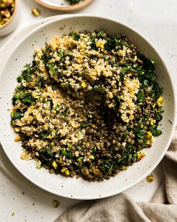 Bulgur and Lentil Grain Bowl with Herbs