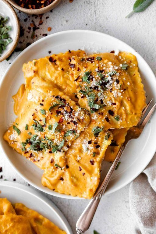 Butternut Squash Ravioli in a Garlic Parmesan Cream Sauce