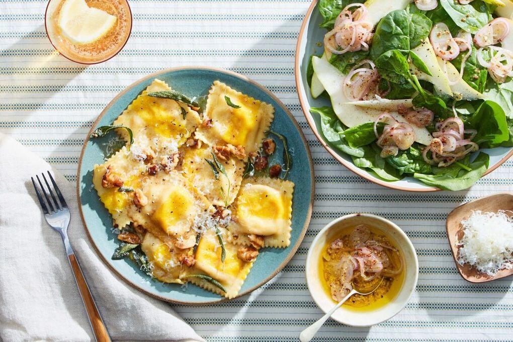Butternut Squash Ravioli with Arugula and Lemon Vinaigrette