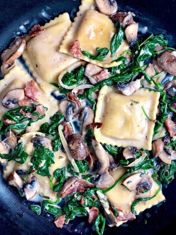 Butternut Squash Ravioli with Mushroom Cream Sauce