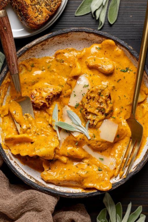 Butternut Squash Ravioli with Sun-Dried Tomatoes and Basil