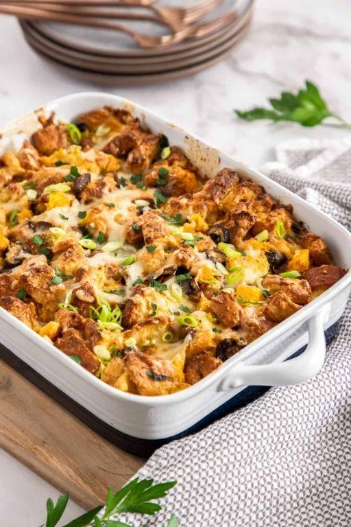 Butternut Squash and Blue Cheese Savory Bread Pudding