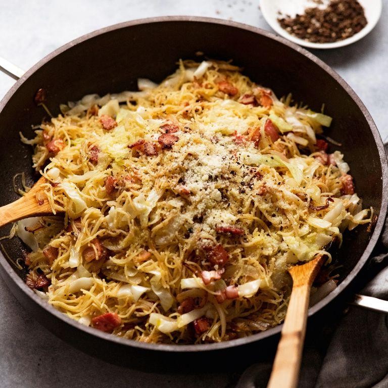 Cabbage Noodles with Bacon Bits