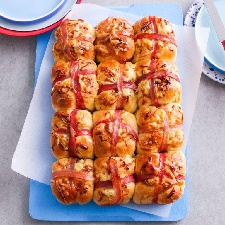 Caramelized Onion and Cheese Hot Cross Buns