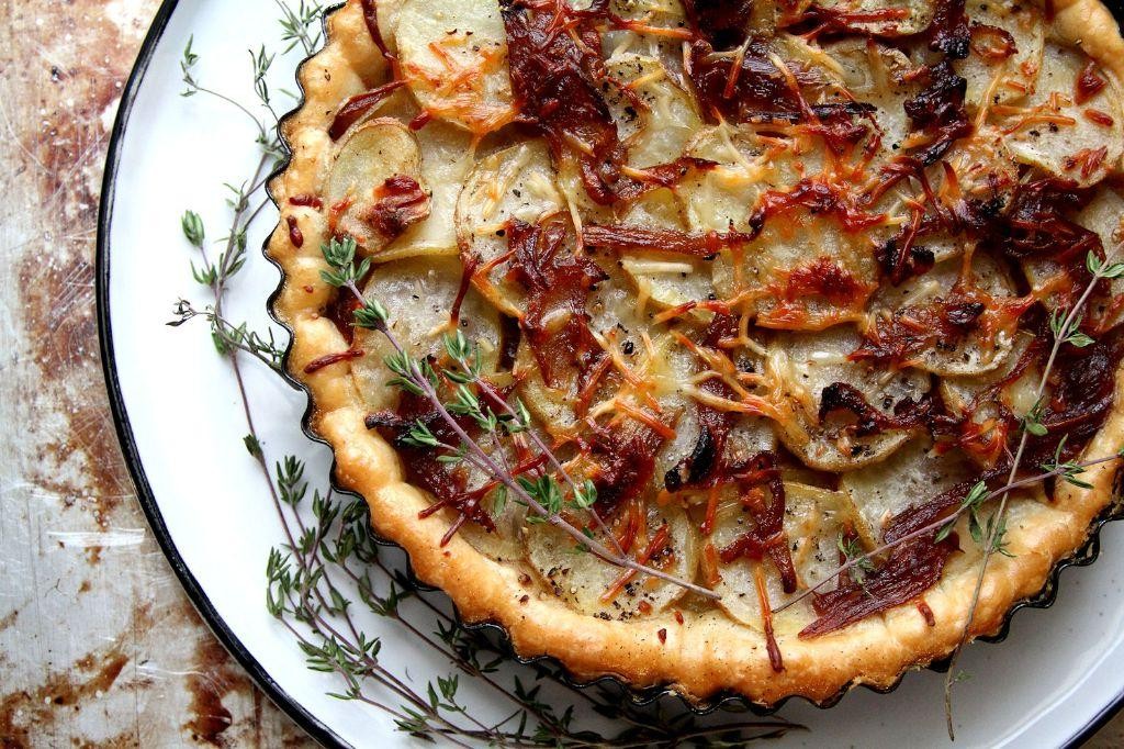 Caramelized Onion and Fingerling Potato Tart