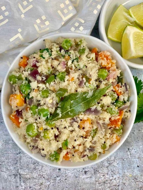 Cauliflower Rice Upma with Mustard Seeds