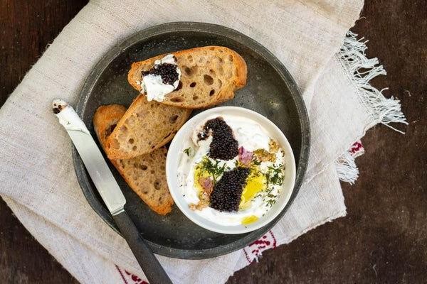 Caviar and Sour Cream Dip with Toasted Baguette