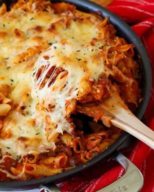 Cheesy Baked Mostaccioli with Italian Sausage