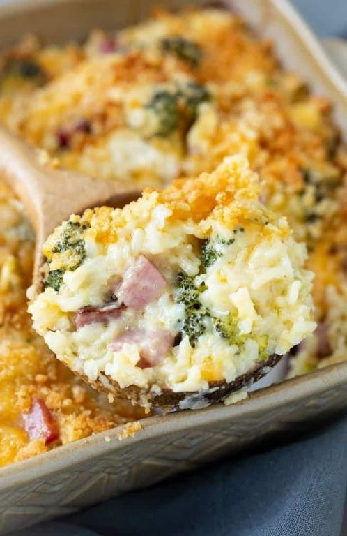 Cheesy Deli Ham and Rice Casserole