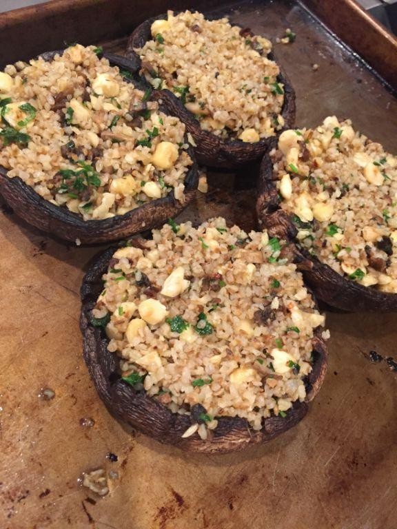 Cheesy Kasha Stuffed Mushrooms