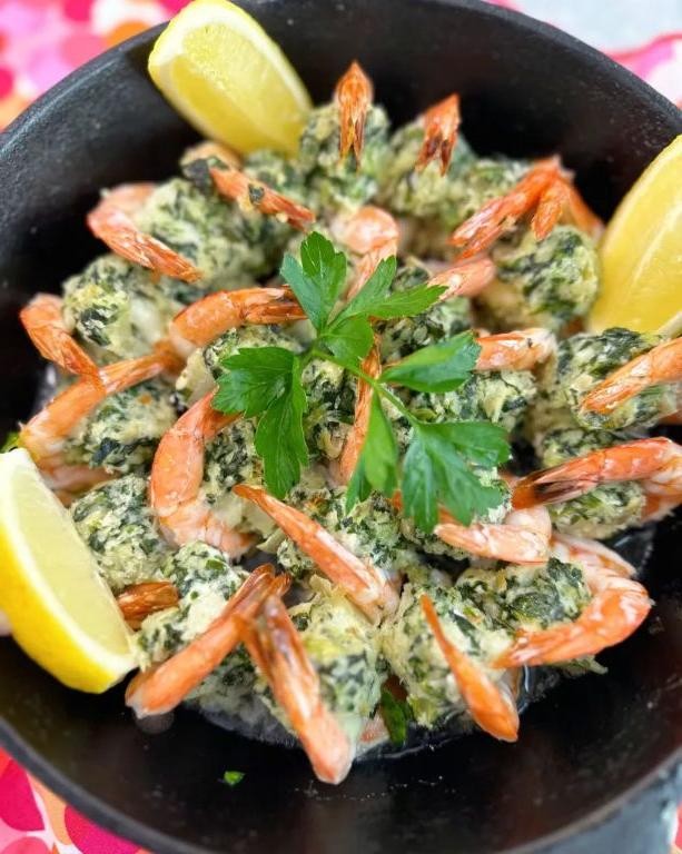 Cheesy Spinach and Artichoke Stuffed Shrimp