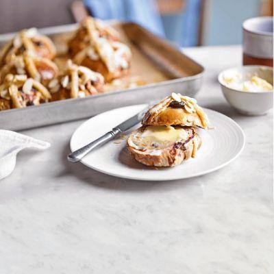 Cherry and Almond Hot Cross Buns