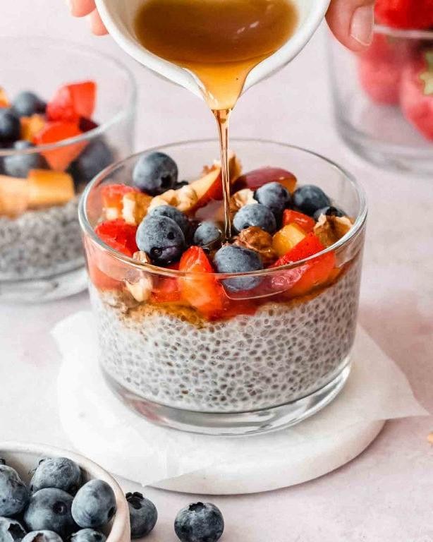 Chia Pudding with Almond Milk and Fresh Fruits