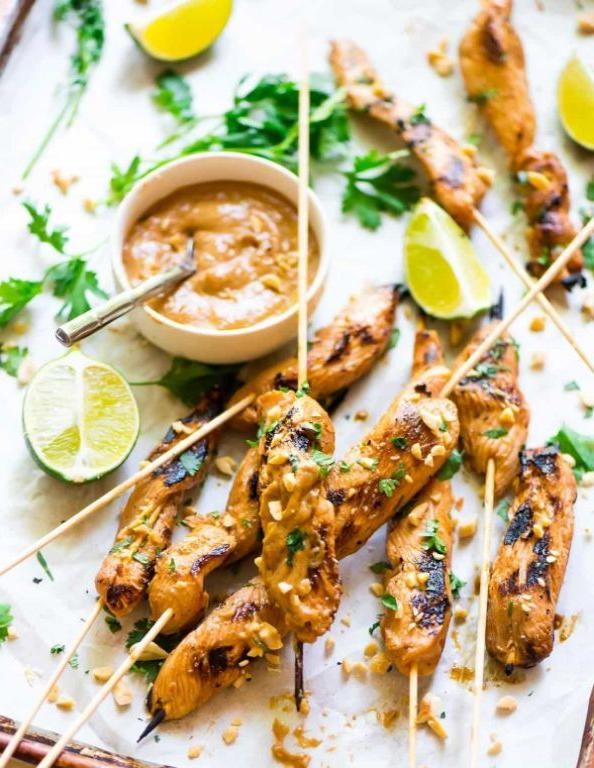 Chicken Breast Skewers with Peanut Sauce