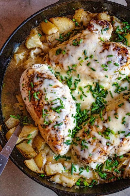 Chicken Breast with Fried Potatoes and Onions