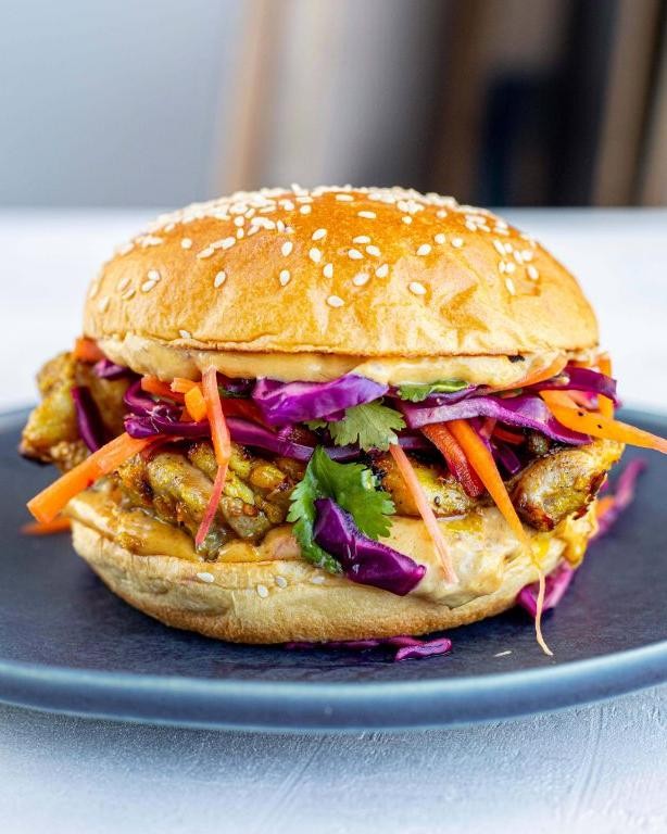 Chicken Satay Burgers with Spicy Mayo