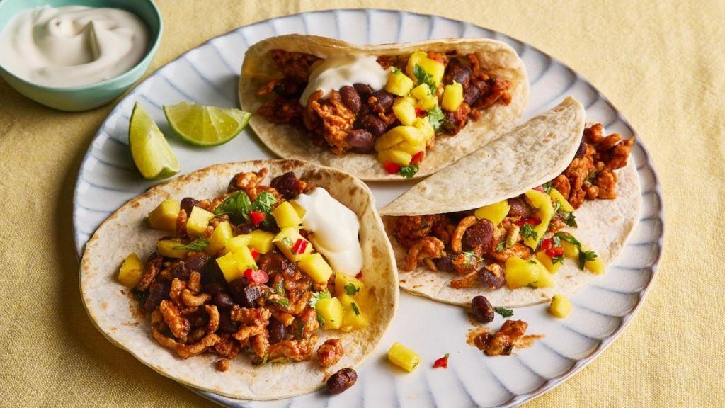 Chicken Satay Tacos with Mango Salsa