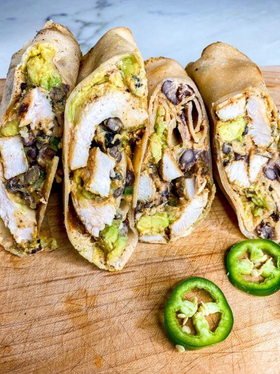 Chicken and Bean Burritos with Avocado