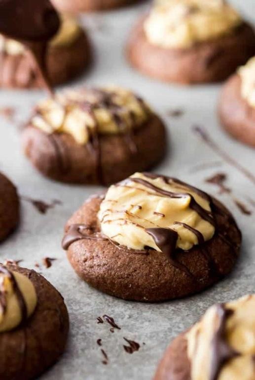 Chocolate Thumbprint Cookies with Peanut Butter Filling