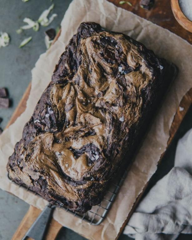 Chocolate Zucchini Bread with Peanut Butter Swirl