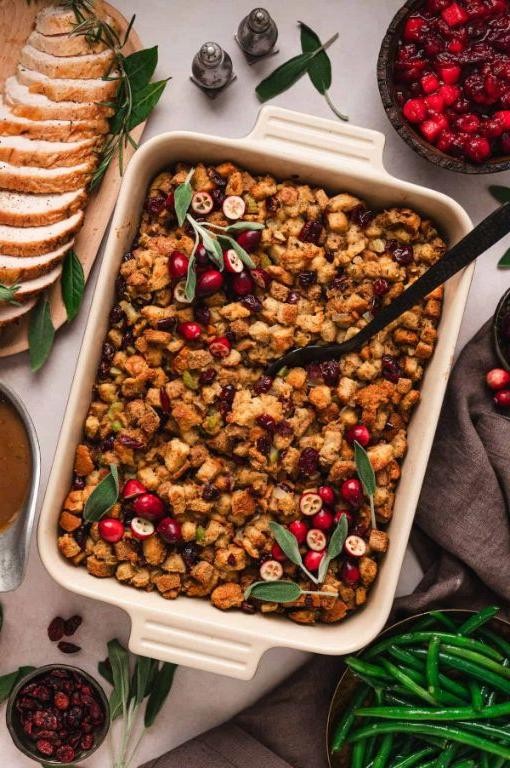 Christmas Casserole with Stuffing and Cranberries