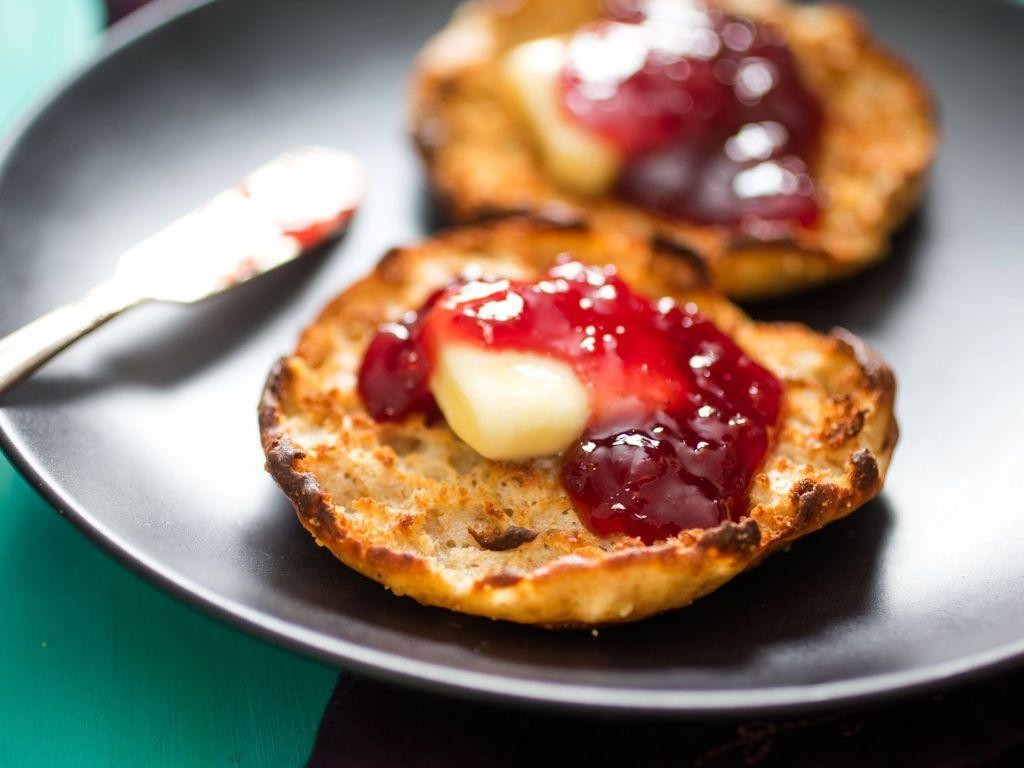 Classic English Muffins with Butter and Jam