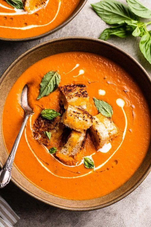 Classic Tomato Soup with Grilled Cheese Croutons