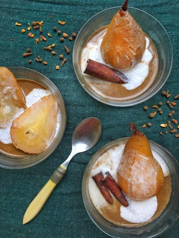 Coconut Milk Poached Pears with Lime Zest