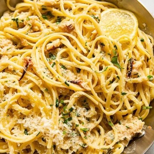 Crab and Pasta Casserole with Garlic Butter Sauce