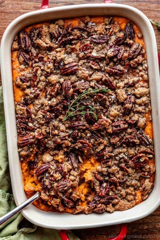 Crab and Sweet Potato Casserole with Pecan Topping