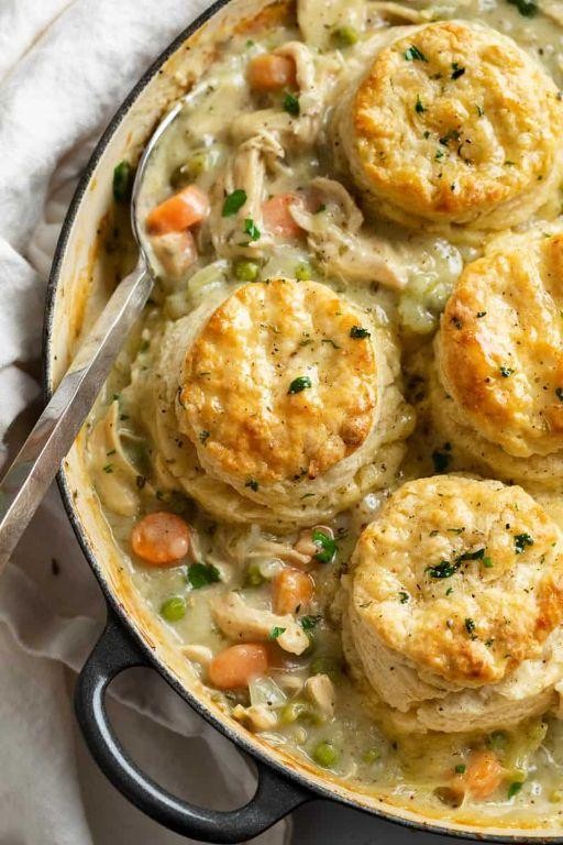 Creamy Chicken and Vegetable Pot Pie with Buttermilk Biscuits