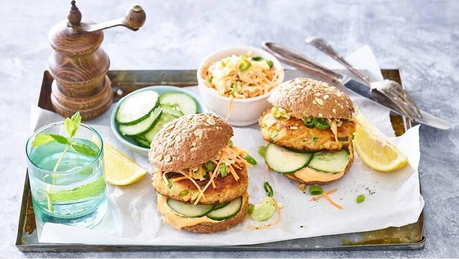 Crispy Salmon Burgers with Tangy Mayo