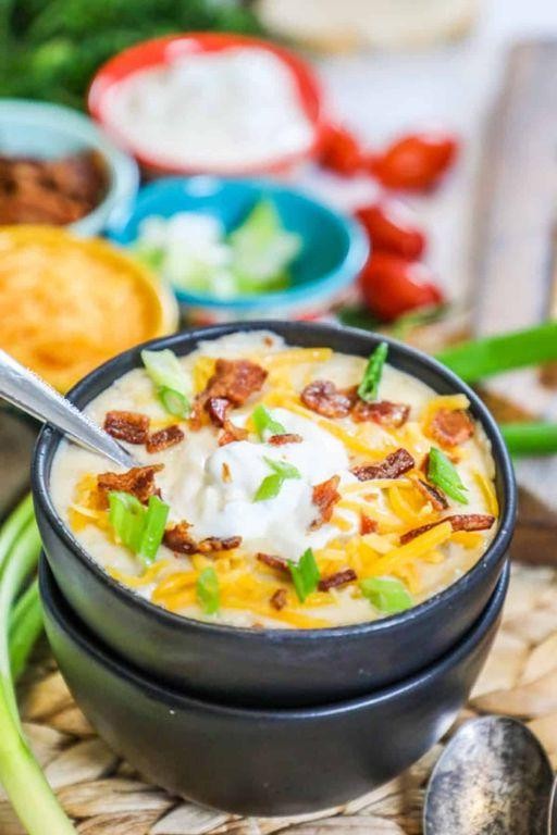 Crock Pot Baked Potato Soup with Caramelized Onions