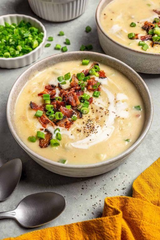 Crock Pot Baked Potato Soup with Leeks and Gruyere