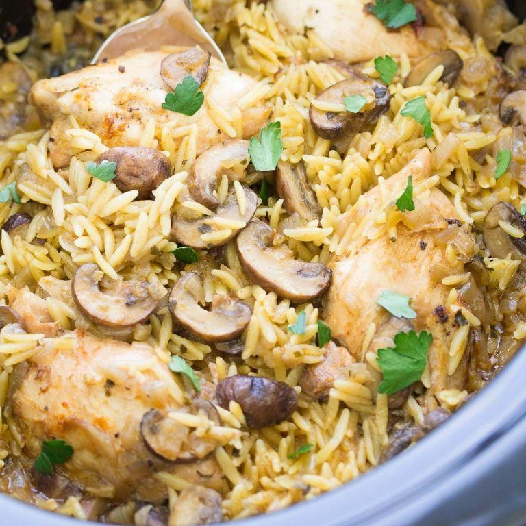 Crock Pot Chicken Bog with Mushrooms and Thyme