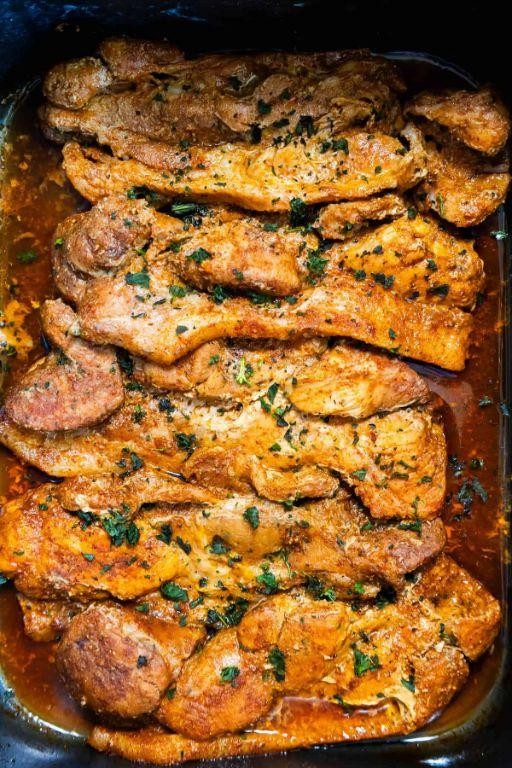 Crock Pot Pork Steaks with Red Wine Reduction