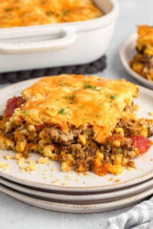 Crockpot Hamburger and Cornbread Casserole