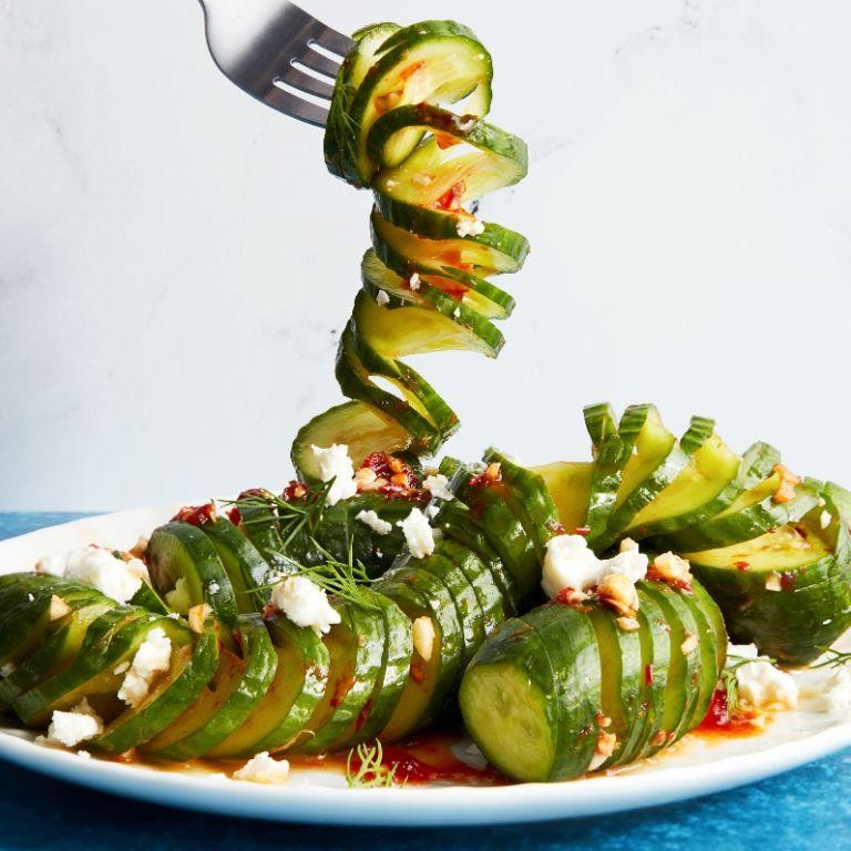 Cucumber Spiral Salad with Lemon Dressing
