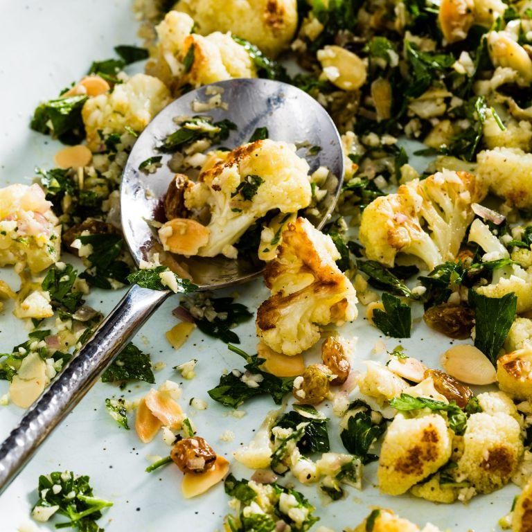 Curried Cauliflower Salad with Raisins and Almonds