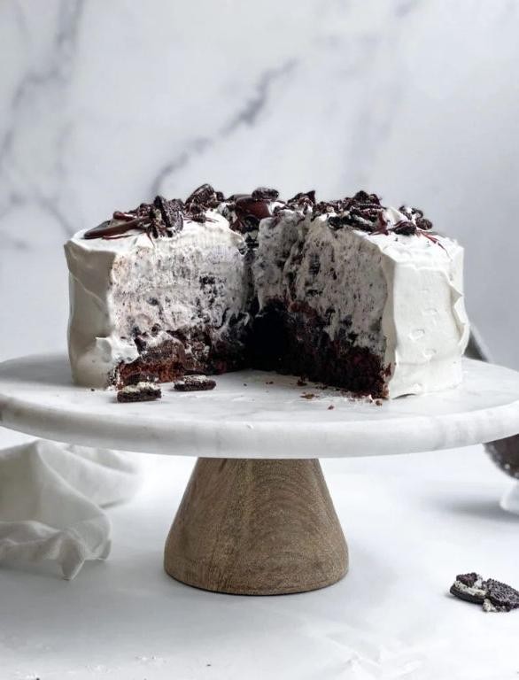 Dark Chocolate Cookies and Cream Ice Cream Cake