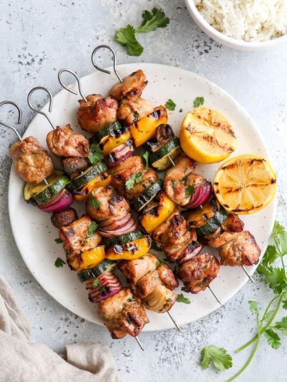 Diced Chicken and Vegetable Skewers