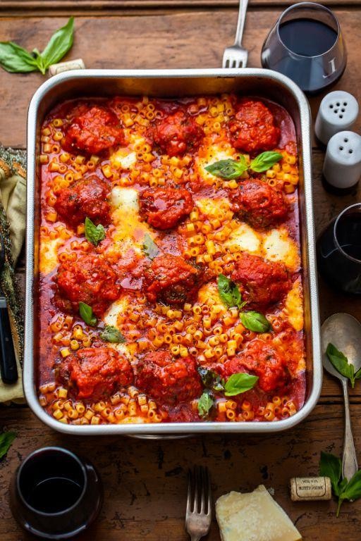 Ditalini with Meatballs in Marinara Sauce