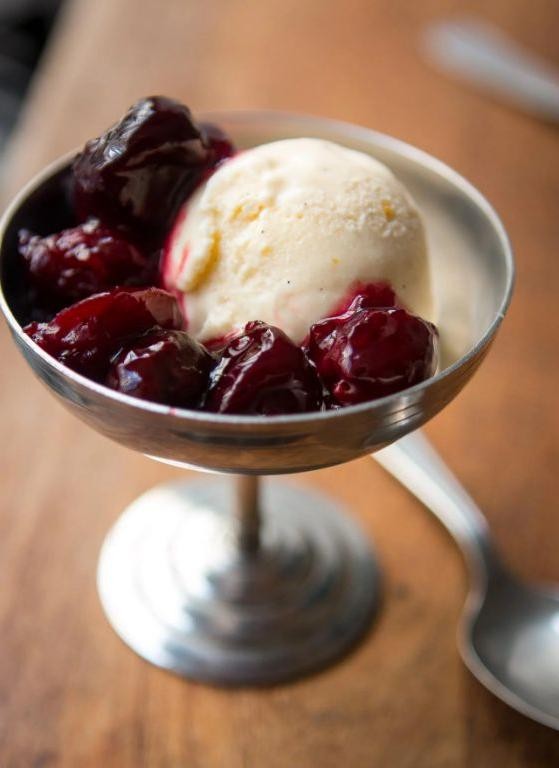 Dried Cherry Compote over Vanilla Ice Cream