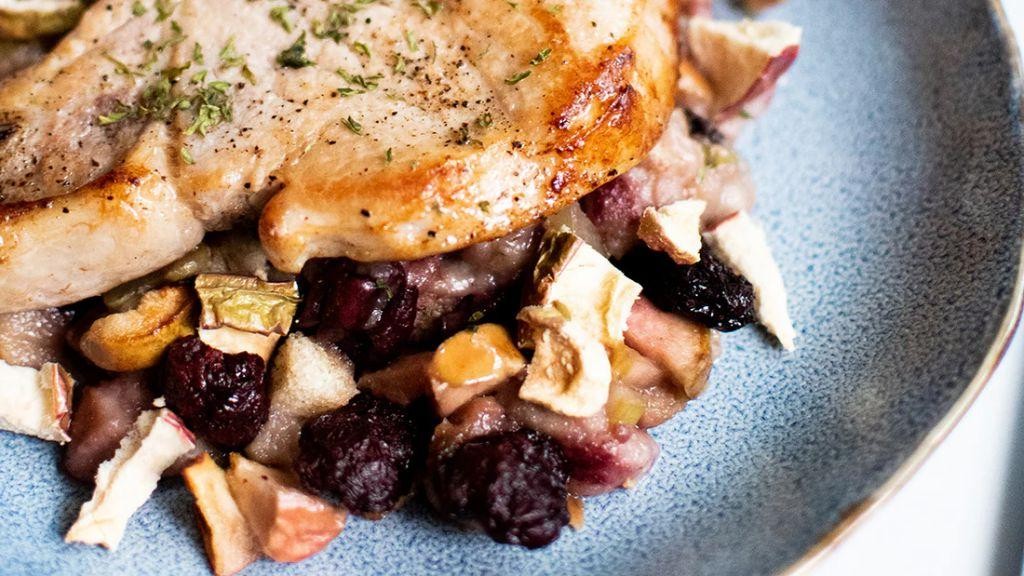 Dried Cherry and Apple Stuffed Pork Chops