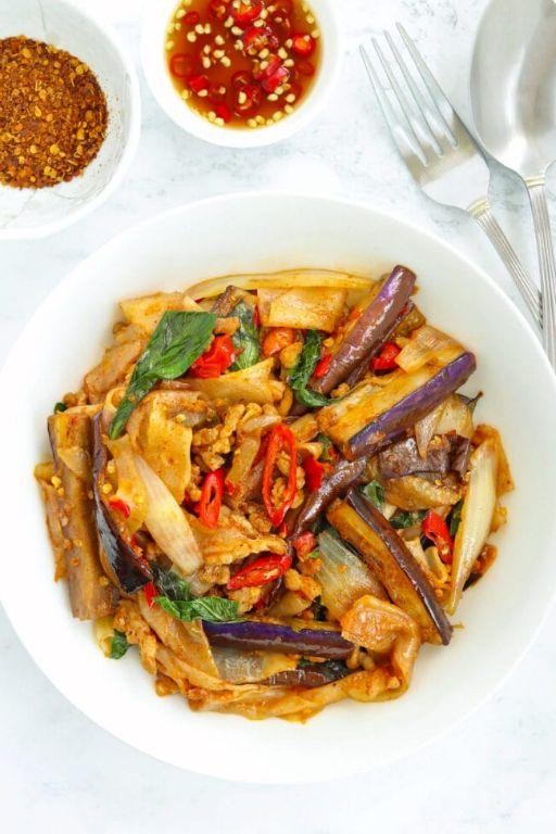 Drunken Noodles with Eggplant and Thai Chilies