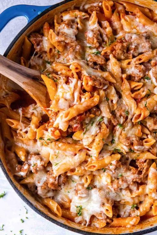 Easy Ground Chicken Sausage Pasta Bake